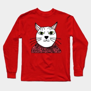 Portrait of Red Sweater Cat Long Sleeve T-Shirt